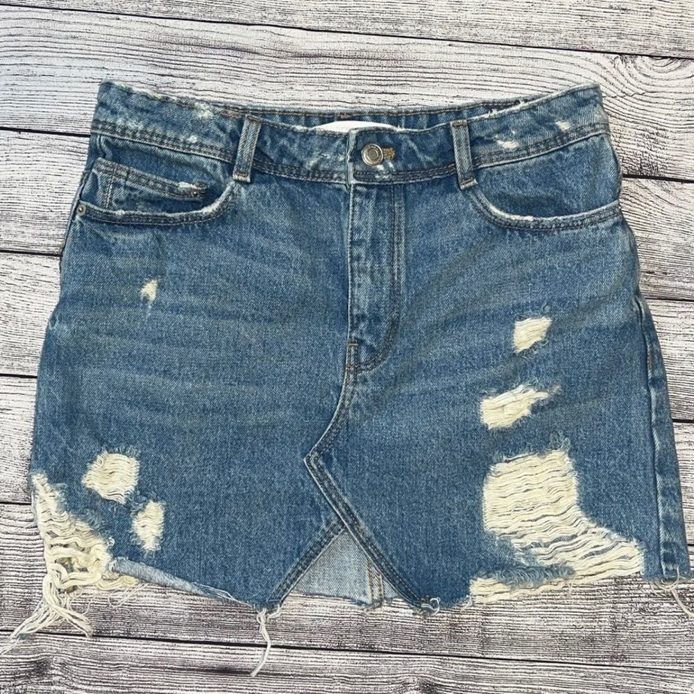 Zara Jean Skirt Distressed Denim | Size 5